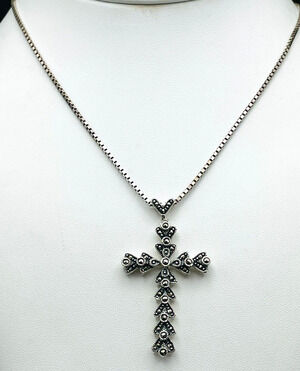 Sterling Silver Marcasite Cross 18" 925 Box Chain Necklace From Shop NBC NEW